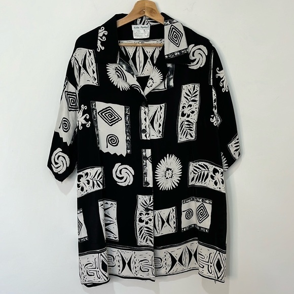 Ulla Popken Womens Size 20 Top Black White Tribal Print Artsy Funky Boho - Picture 10 of 12